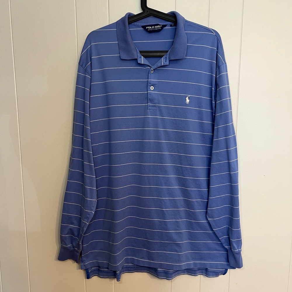 Polo golf by Ralph Lauren blue with white stripes long sleeve polo size XL‎